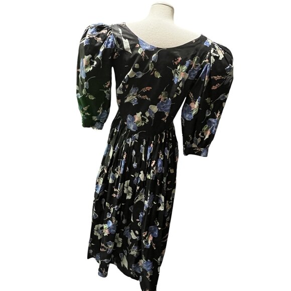 Vintage Handmade Eighties Cottage Core V Neck Balloon Sleeve Dress Sz Large Wome - Picture 8 of 16